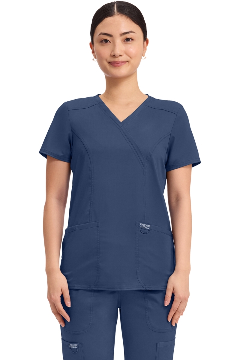 Casaca sanitaria Cherokee de mujer azul marino cruzada WWE610