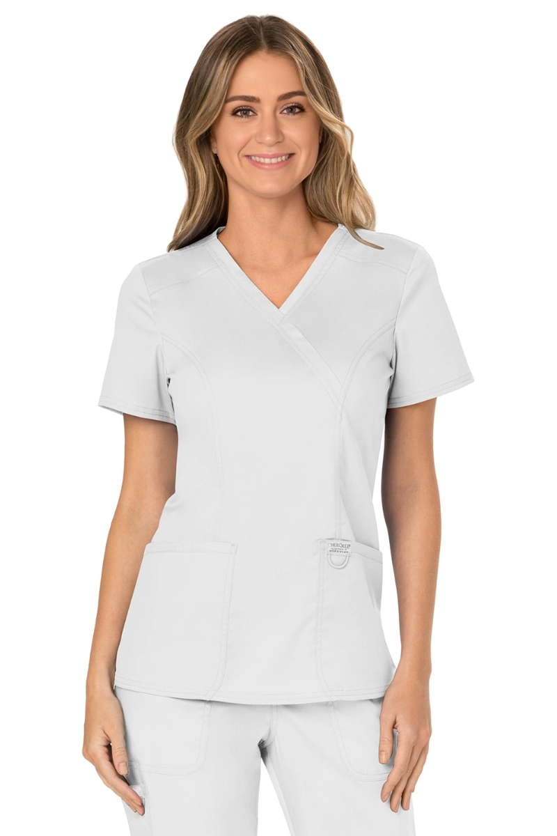 Casaca sanitaria Cherokee de mujer blanca cruzada WWE610