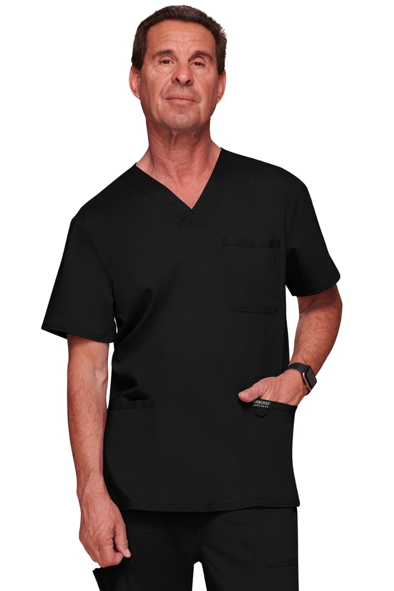 Casaca sanitaria cuello pico negra Cherokee