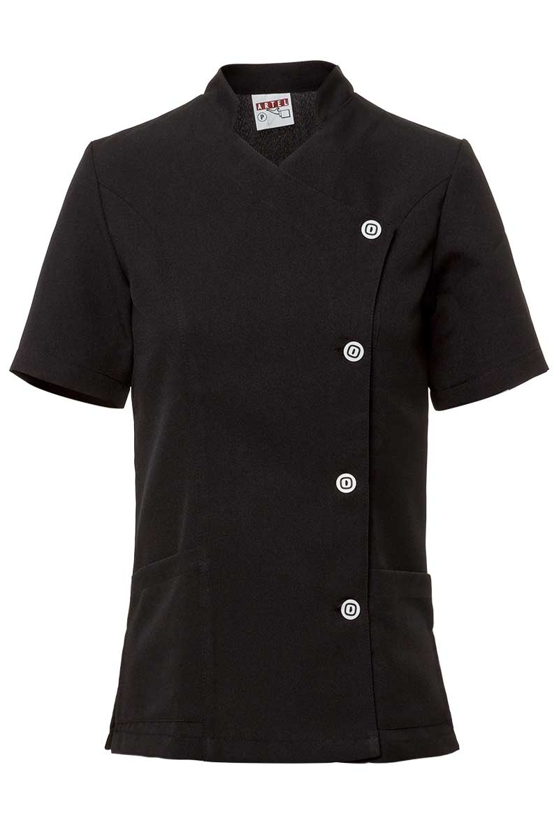blusó per estètica o manteniment creuat amb originals botons en color blanc i negre