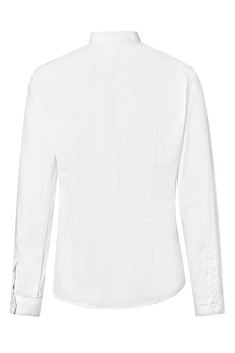 puerta interno lotería Blusa de mujer blanca en cuello Mao